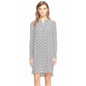 Tory Burch Silk Shirt Dress Long Sleeve Size 10 Ballet Blue Crystals Print